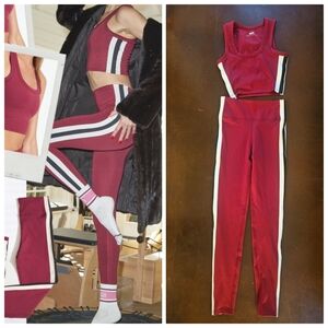 Nwt Ayda Celebrity Designer Burgundy Stripe SET: Leggings + Tank XS